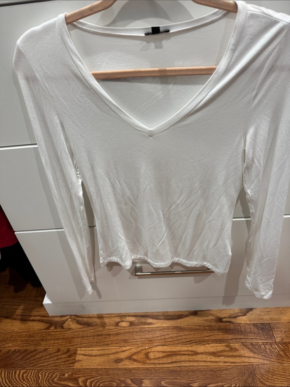 Express White V-Neck Long Sleeve Top